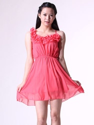 韩版无袖收腰雪纺连衣裙