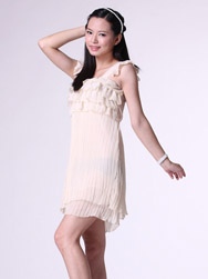 淑女百褶吊带雪纺连衣裙